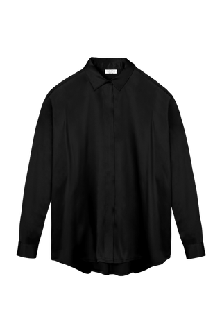 HERTH Tilde silk shirt in Black, crafted in Italy from GOTS-certified organic silk. Available at ASSOLUTO boutique.