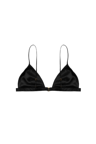 Back view of HERTH Ivy triangle bra top in Black organic silk, crafted in Italy and available at ASSOLUTO boutique.