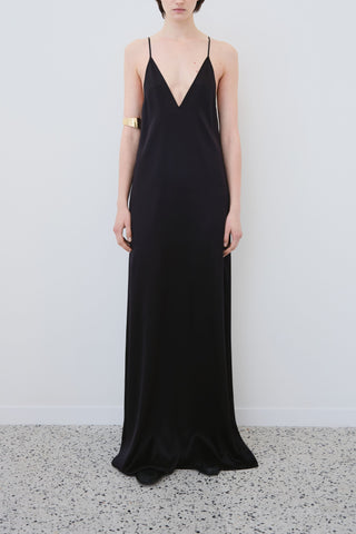 Front view of HERTH Inez slip dress in Black organic silk — timeless sustainable womenswear made in Italy, available at ASSOLUTO boutique.